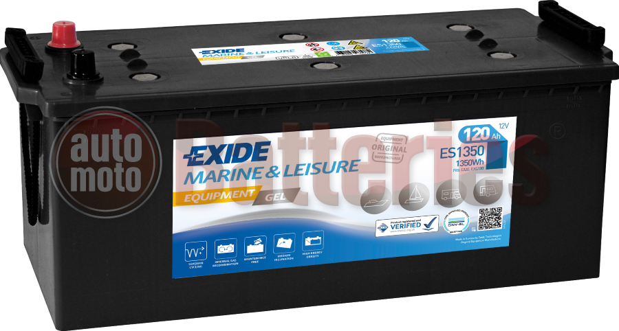 Exide Gel ES1350 Marine Leisure Wh1350 12V Capacity 20hr 120 Ah EN