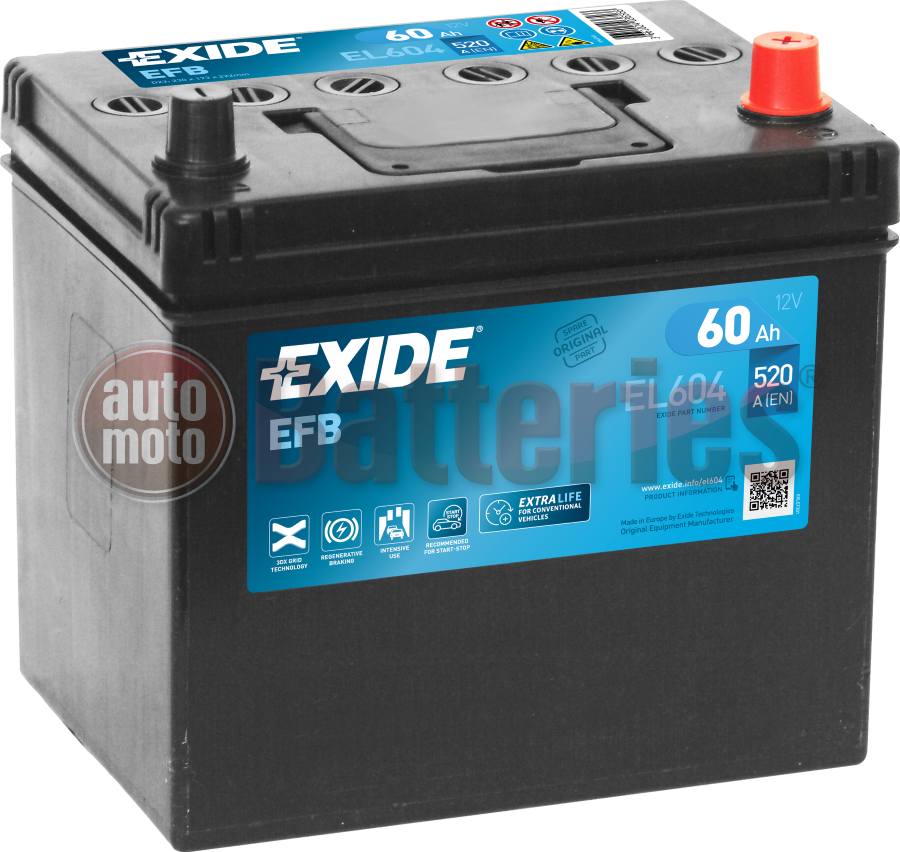 Μπαταρία Αυτοκινήτου EXIDE EFB Start Stop EL604 12V 60Ah 520A-Εκκίνησης