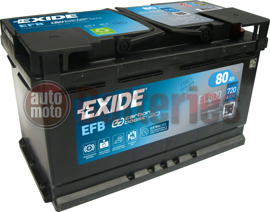 Μπαταρία Αυτοκινήτου EXIDE EFB Start Stop EL800 12V 80Ah 720A-Εκκίνησης