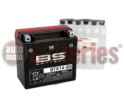 Μπαταρία Μοτοσυκλέτας BS-BATTERY  BTX14-BS  MF 12.6AH 200EN Αντιστοιχία YTX14-BS