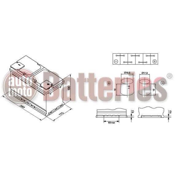 Μπαταρία Αυτοκινήτου EXIDE AGM EK1050 Start Stop 12V 105Ah 950EN A-Εκκίνησης
