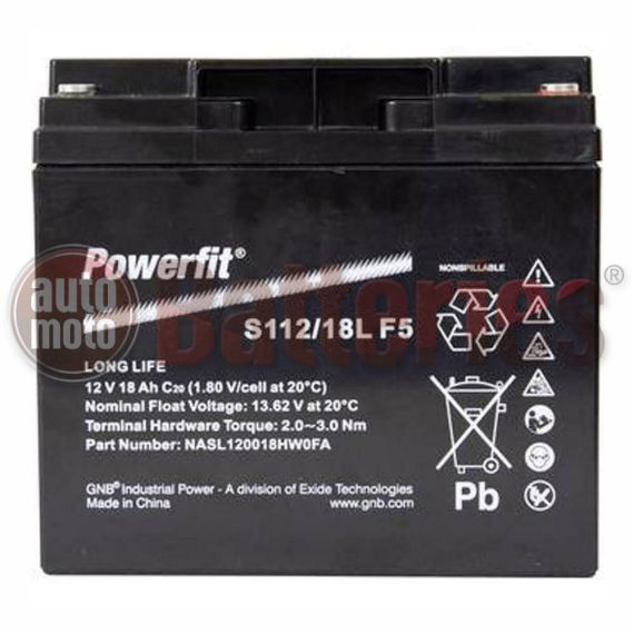 GNB Industrial Power By Exide Technologies 12v Powerfit S112/18L F5 18Ah VRLA  Long Life