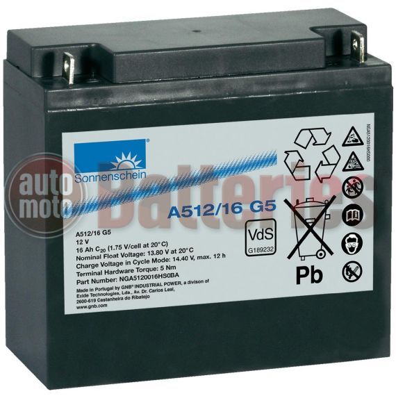 EXIDE Sonnenschein Lead acid battery 12V 16Ah dryfit A512/16 G5