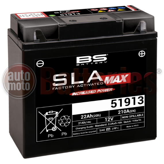 Μπαταρία Μοτοσυκλέτας BS-BATTERY 51913 SLA Max 22.1AH  210EN Αντιστοιχία  YT19BL-BS