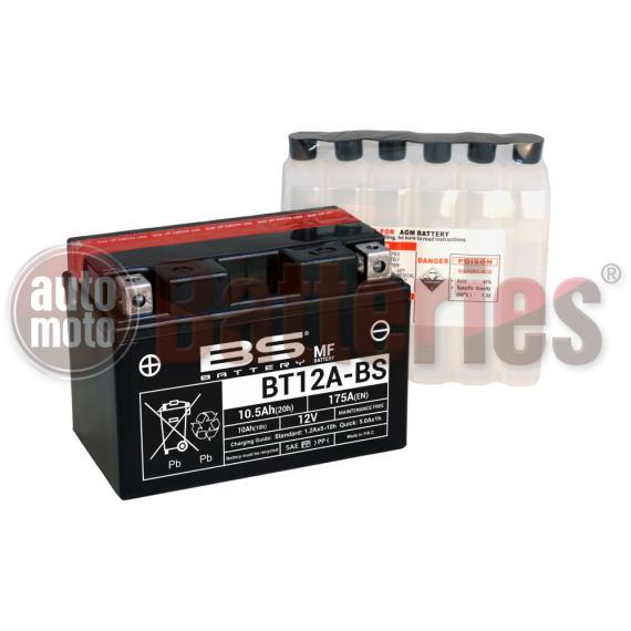 Μπαταρία Μοτοσυκλέτας BS-BATTERY  BT12A-BS  MF 10.5AH 175EN Αντιστοιχία YT12A-BS