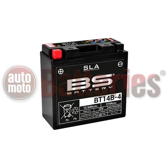 Μπαταρία Μοτοσυκλέτας BS-BATTERY BT14B-4 SLA 12.6AH 210EN Αντιστοιχία YT14B-BS-GT14B-4