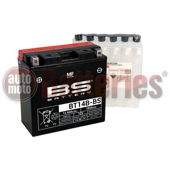 Μπαταρία Μοτοσυκλέτας BS-BATTERY  BT14B-BS  MF 12.6AH 185EN Αντιστοιχία YT14B-BS