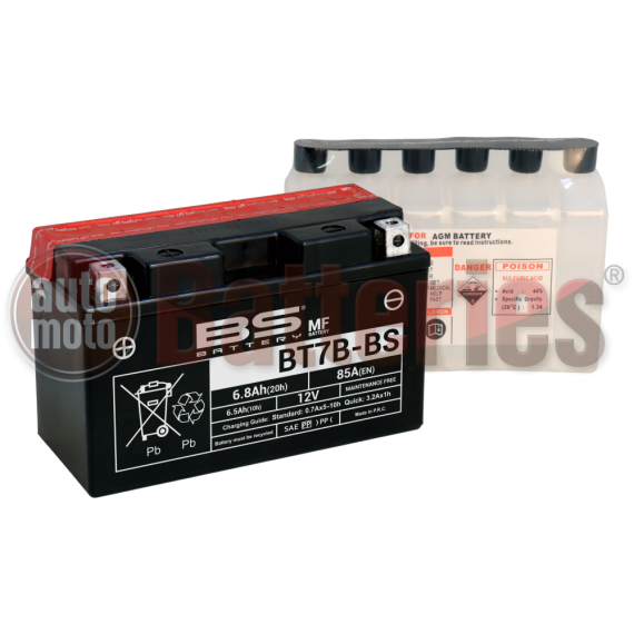 Μπαταρία Μοτοσυκλέτας BS-BATTERY  BT7B-BS  MF 6.8AH 110EN Αντιστοιχία YT7B-BS