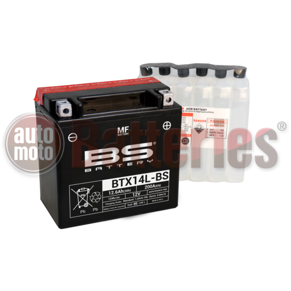 Μπαταρία Μοτοσυκλέτας BS-BATTERY  BTX14L-BS  MF 12.6AH 200EN Αντιστοιχία YTX14L-BS