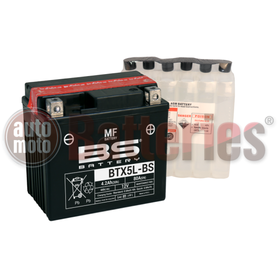 Μπαταρία Μοτοσυκλέτας BS-BATTERY  BTX5L-BS  MF 4.2AH 80EN Αντιστοιχία YTX5L-BS