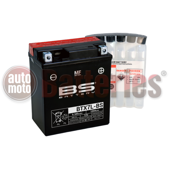 Μπαταρία Μοτοσυκλέτας BS-BATTERY  BTX7L-BS  MF 6.3AH 100EN Αντιστοιχία YTX7L-BS