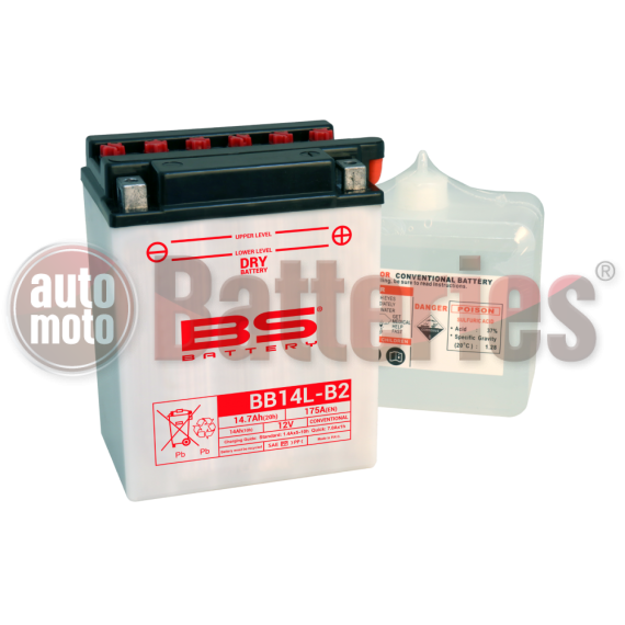 Μπαταρία Μοτοσυκλέτας BS-BATTERY  BB14L-B2  DRY 14.7AH 175EN Αντιστοιχία YB14L-B2